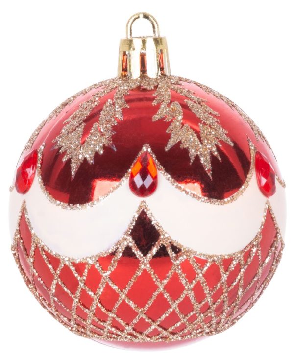 Gule MagicHome Vianoce, 9 ks, červené s ornamentom, na vianočný stromček, 6 cm – Obrázok 3