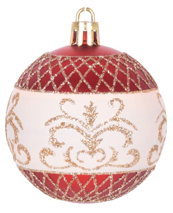 Gule MagicHome Vianoce, 9 ks, červené s ornamentom, na vianočný stromček, 6 cm – Obrázok 2