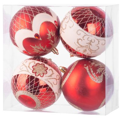 Gule MagicHome Vianoce, 4 ks, červené, s ornamentami, na vianočný stromček, 10 cm – Obrázok 6