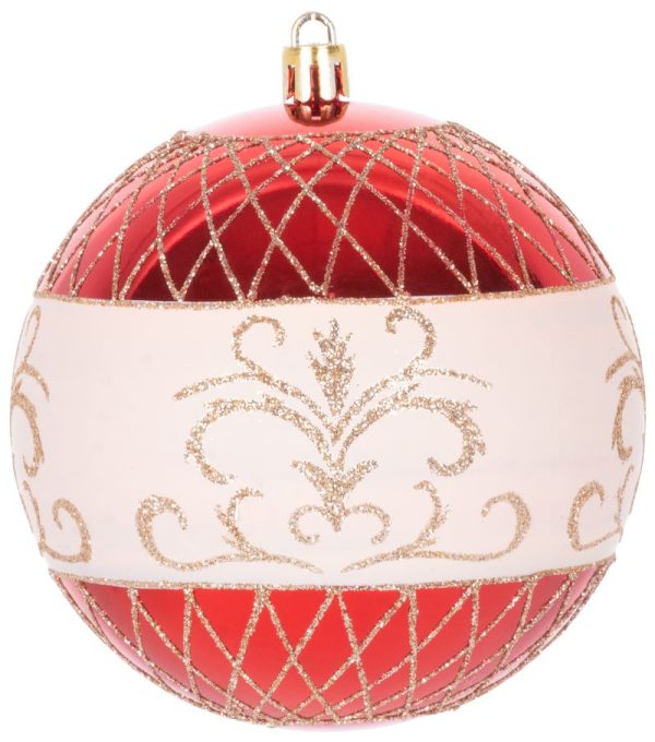 Gule MagicHome Vianoce, 4 ks, červené, s ornamentami, na vianočný stromček, 10 cm – Obrázok 2