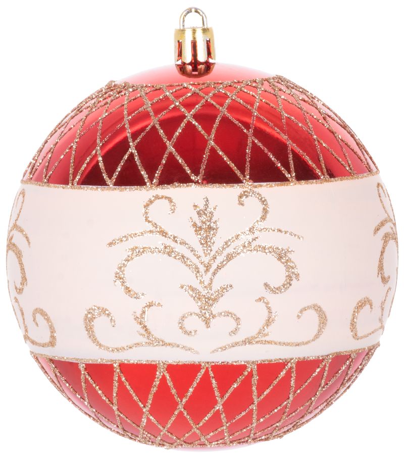 Gule MagicHome Vianoce, 4 ks, červené, s ornamentami, na vianočný stromček, 10 cm – Obrázok 2