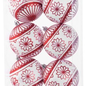 Gule MagicHome Vianoce, 6 ks, 8 cm, červeno - biele, s glitrami, na vianočný stromček