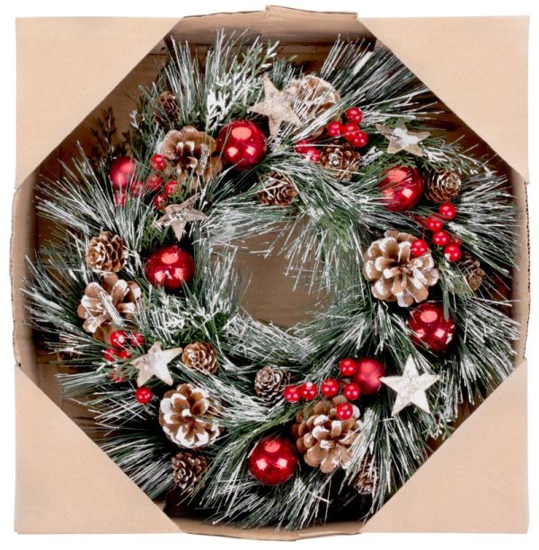 Veniec MagicHome Vianoce, prírodný, závesný, s čečinou a hviezdami, 39 cm – Obrázok 4