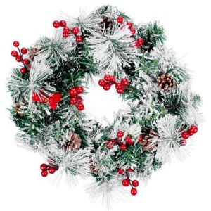Veniec MagicHome Vianoce, prírodný, so šiškami, 20x LED, teplá biela, 3xAA, 8 funkcií, 30 cm