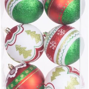 Gule MagicHome Vianoce, 6 ks, červeno - zelené, s dekoráciou, na vianočný stromček, 8 cm