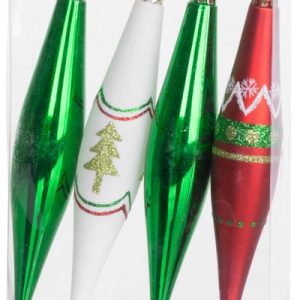 Ozdoba MagicHome Vianoce, bal. 4 ks, červeno-zelené, s dekoráciou, na vianočný stromček, 3x15 cm