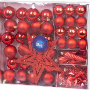 Gule MagicHome Vianoce, sada, 50 ks, 4-5 cm, červené, hviezda, girlanda, šiška, na vianočný stromček