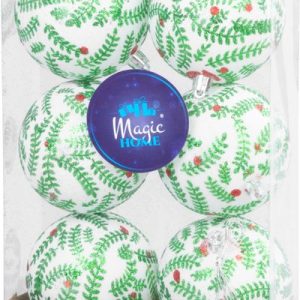 Gule MagicHome Vianoce, 6 ks, biele s trblietavym ornamentom, s glitrami, matné, s dekoráciou, na vianočný stromček, 8 cm