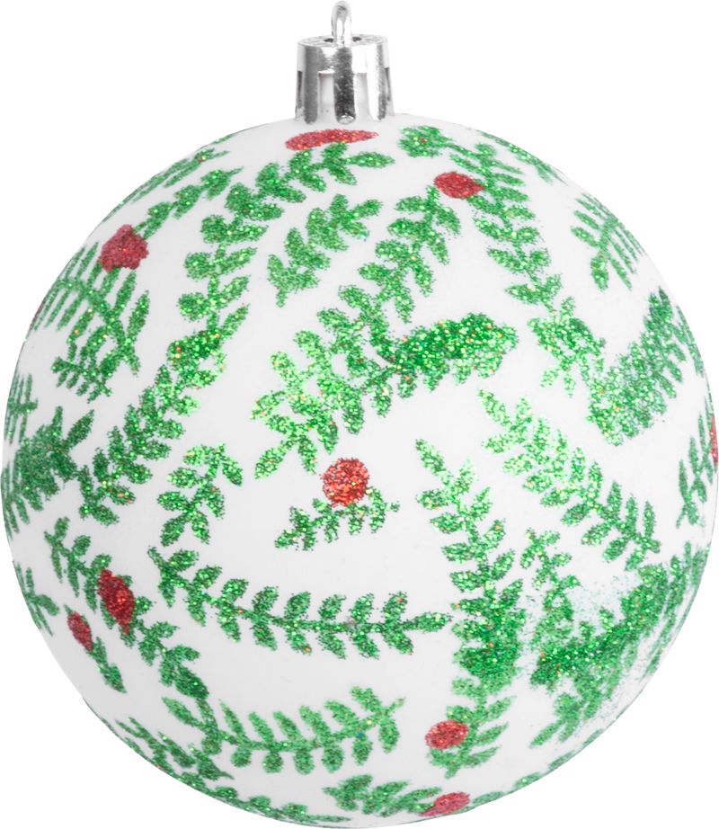 Gule MagicHome Vianoce, 6 ks, biele s trblietavym ornamentom, s glitrami, matné, s dekoráciou, na vianočný stromček, 8 cm – Obrázok 2