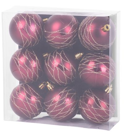 Gule MagicHome Vianoce, 9 ks, bordové, matné, s dekoráciou, na vianočný stromček, 6 cm – Obrázok 5