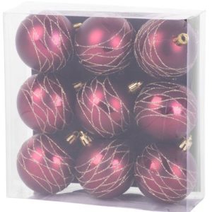 Gule MagicHome Vianoce, 9 ks, bordové, matné, s dekoráciou, na vianočný stromček, 6 cm