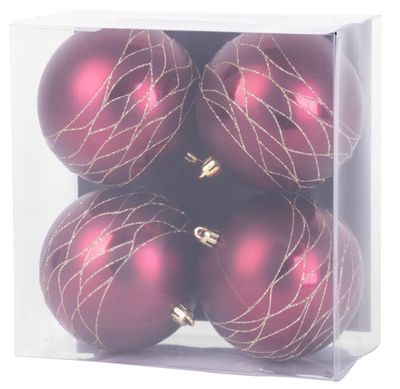 Gule MagicHome Vianoce, 4 ks, bordové, matné, s dekoráciou, na vianočný stromček, 10 cm – Obrázok 5