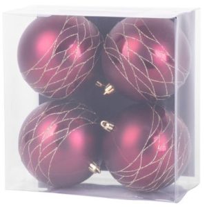 Gule MagicHome Vianoce, 4 ks, bordové, matné, s dekoráciou, na vianočný stromček, 10 cm