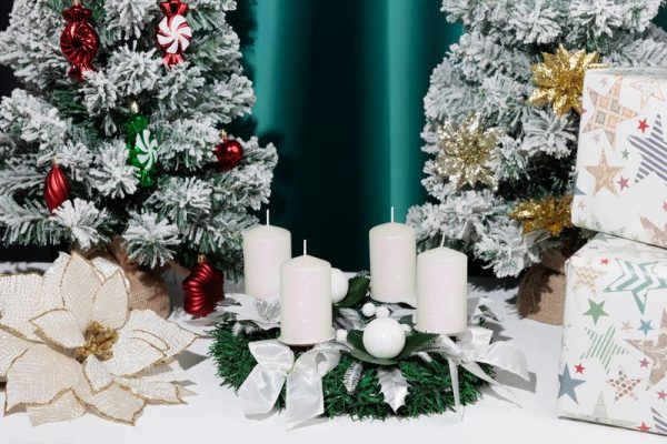 Veniec MagicHome Vianoce, adventný, biely, 25 cm – Obrázok 2