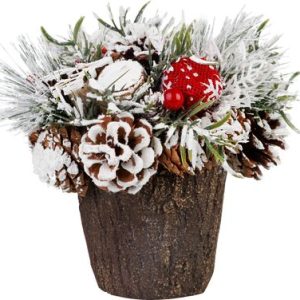 Ikebana MagicHome Vianoce, so zasneženou čečinou, imitácia deva 18 cm