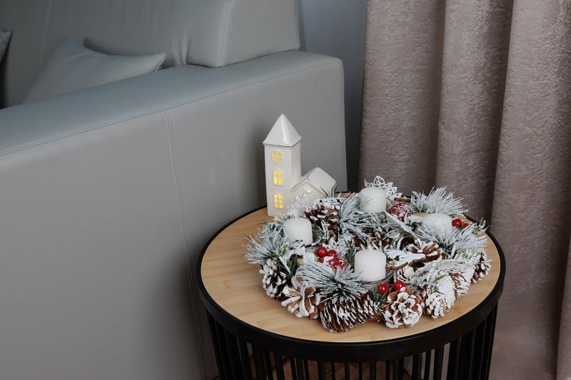 Veniec MagicHome Vianoce, so zasneženou čečinou, adventný, 31x8,5 cm – Obrázok 2