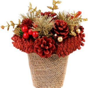 Ikebana MagicHome Vianoce, prírodná, červená, 17x17 cm