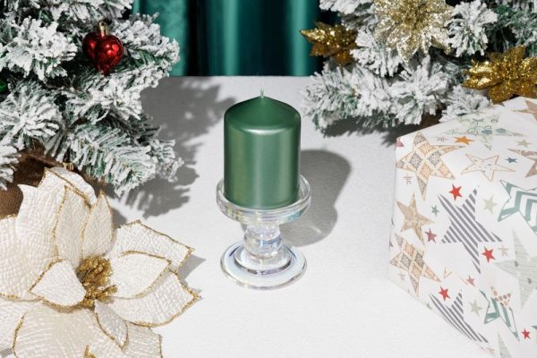 Sviečka MagicHome Vianoce, 7x10 cm, valcová, zelená, metalický efekt – Obrázok 2