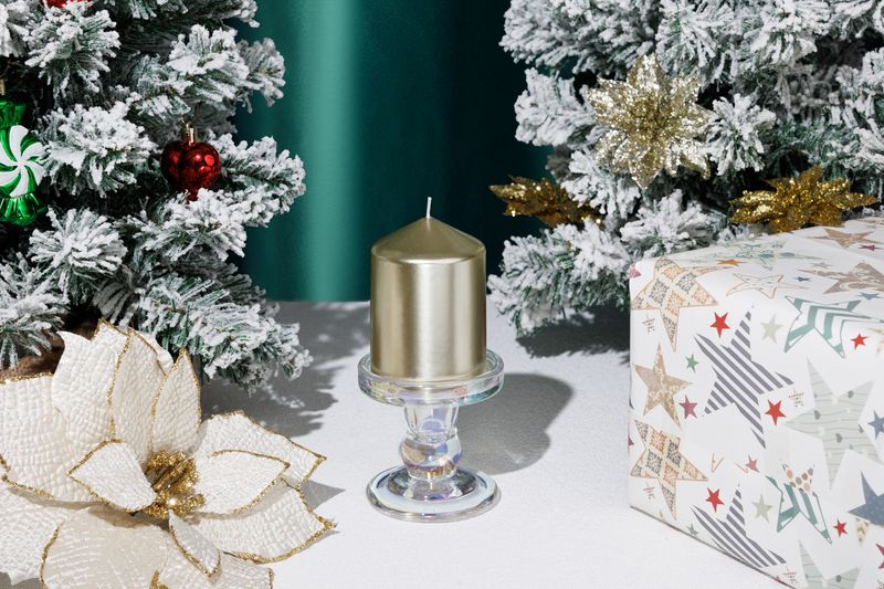 Sviečka MagicHome Vianoce, 7x10 cm, valcová, šampaň, metalický efekt – Obrázok 2