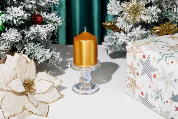 Sviečka MagicHome Vianoce, 7x10 cm, valcová, zlatá, metalický efekt – Obrázok 2