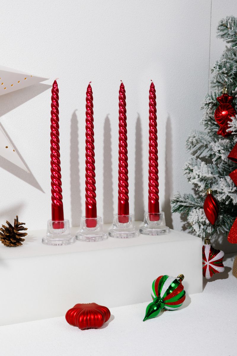 Sviečka MagicHome Vianoce, 25 cm, bal. 4 ks, červená, špirálová, točená – Obrázok 3