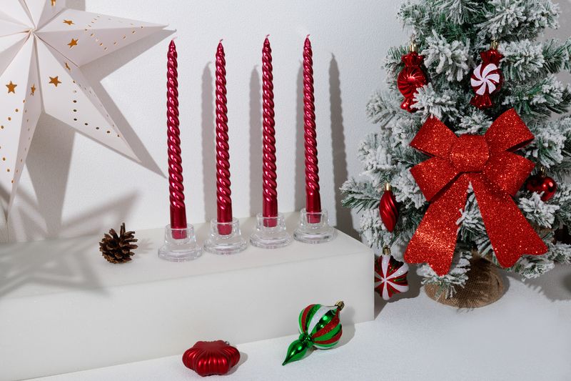 Sviečka MagicHome Vianoce, 25 cm, bal. 4 ks, červená, špirálová, točená – Obrázok 2