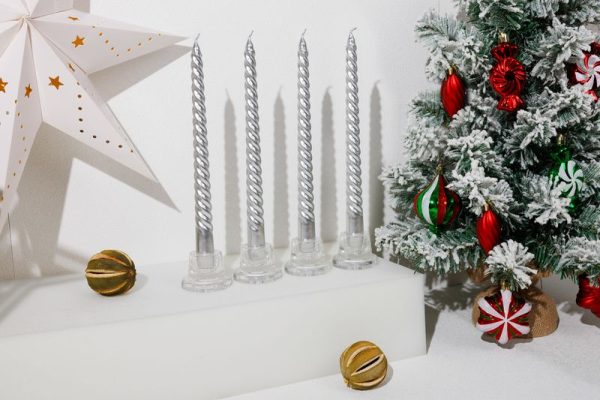Sviečka MagicHome Vianoce, 25 cm, bal. 4 ks, strieborná, špirálová, točená – Obrázok 2