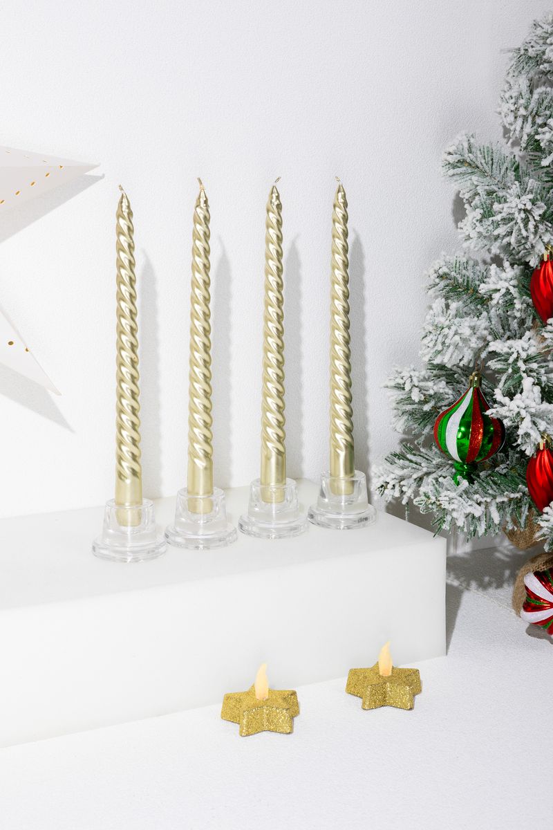 Sviečka MagicHome Vianoce, 25 cm, bal. 4 ks, šampaň, špirálová, točená – Obrázok 3