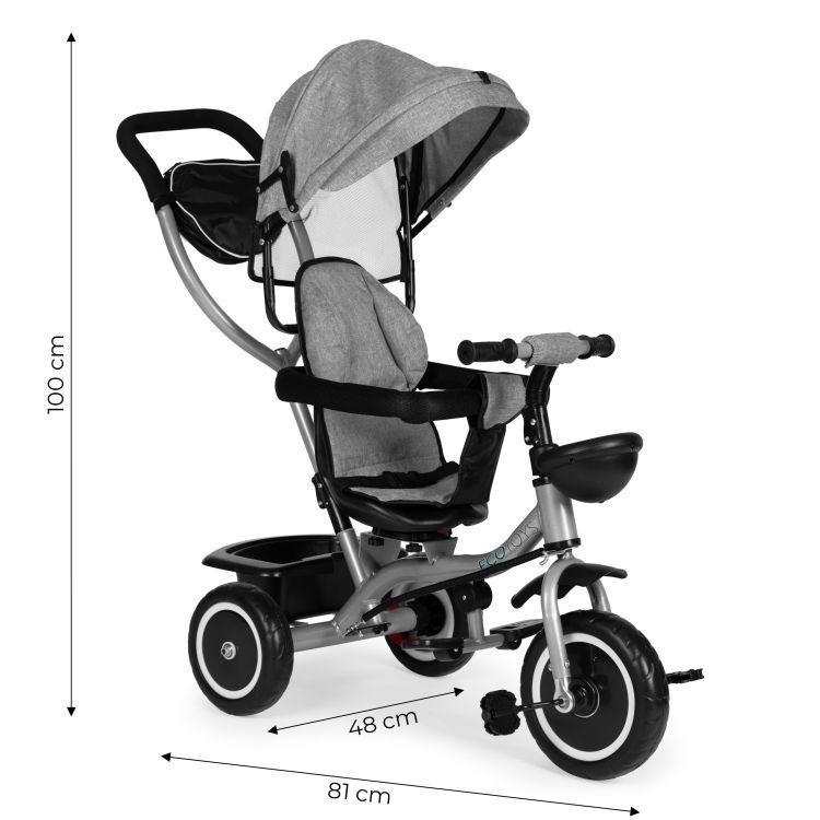 Trojkolkový kočík 2 v 1 s otočným sedadlom a skladacou strieškou, sivý ECOTOYS – Obrázok 2
