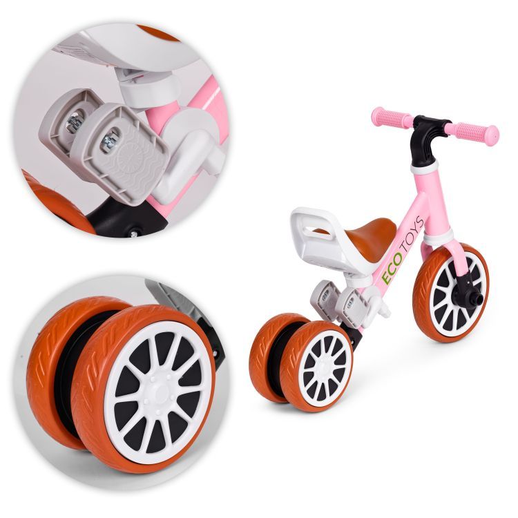 Trojkolka s pedálmi 2 v 1 ružová ECOTOYS – Obrázok 4