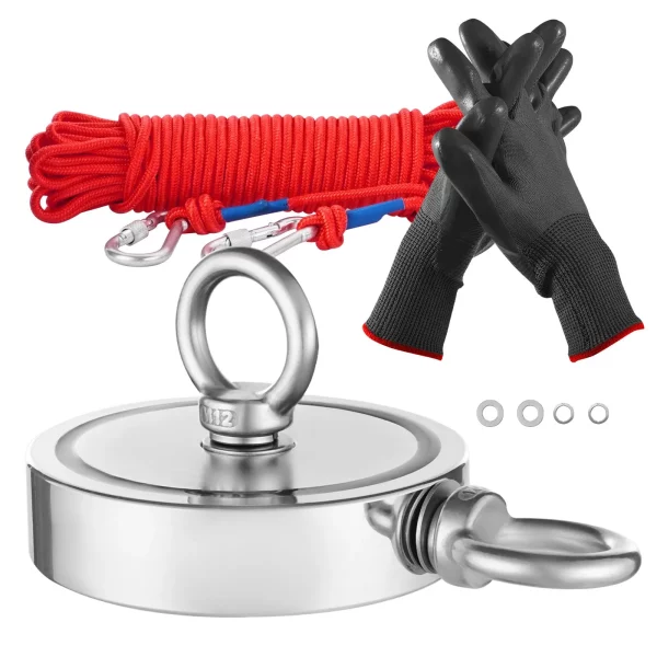 Magnetická rybárska sada Magnetická rybárska sada (červená) 907 kg Obojstranná ťažná sila, neodýmový magnet zo vzácnych zemín Rybárska sada vrátane háčika Vysokopevnostné lano Rukavice (čierne) Očko