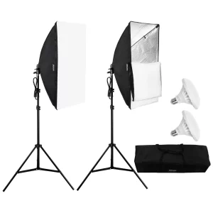 Softbox sada, 50x70cm, profesionálna sada pre foto štúdio s 30W 5500K LED žiarovkami, takmer prirodzené denné svetlo, nastaviteľný statív, štúdiové svetlá na fotografovanie, nahrávanie videa, živé vysielanie