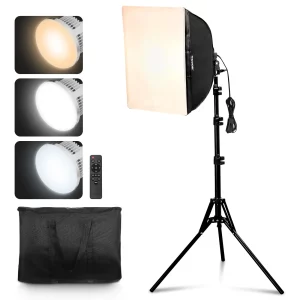Softboxová sada, 400 x 400 mm, profesionálna fotoštúdiová sada so 45 W LED žiarovkami, nastaviteľná teplota farieb 3000 – 6500 K, statívový stojan, štúdiové svetlá na fotografovanie, nahrávanie videa, živé vysielanie