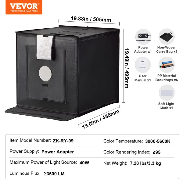 Photo Box 505x485x495mm Sada pre fotoštúdio 40W Svetelný box pre fotografovanie 5600K 160LED – Obrázok 4