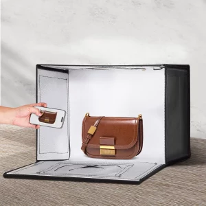 Svetelný box  pre fotografické štúdio, 12 x 12 palcov, 3000-5600K, nastaviteľné 3 teploty farieb, profesionálna sada stanu pre fotografovanie so 120 LED diódami, 6 pozadími, mäkká svetelná látka, vysoké CRI ≥ 95 pre malé produkty