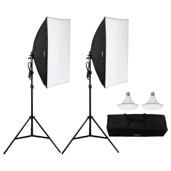 Softbox sada, 50x70cm, profesionálna sada pre foto štúdio s 30W 5500K LED žiarovkami, takmer prirodzené denné svetlo, nastaviteľný statív, štúdiové svetlá na fotografovanie, nahrávanie videa, živé vysielanie – Obrázok 3