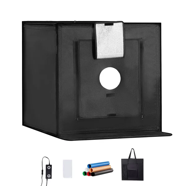 Svetelný box  pre fotografické štúdio, 16 x 16 palcov, 3000-5600K, nastaviteľné 3 teploty farieb, profesionálna sada stanu na fotografo/vanie so 120 LED diódami, 6 obojstranných farebných pozadí, vysoké CRI ≥ 95 pre malé produkty – Obrázok 3