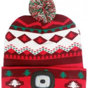 Čiapka Strend Pro X-mas červeno-hnedá, L, 4x SMD LED, USB nabíjanie