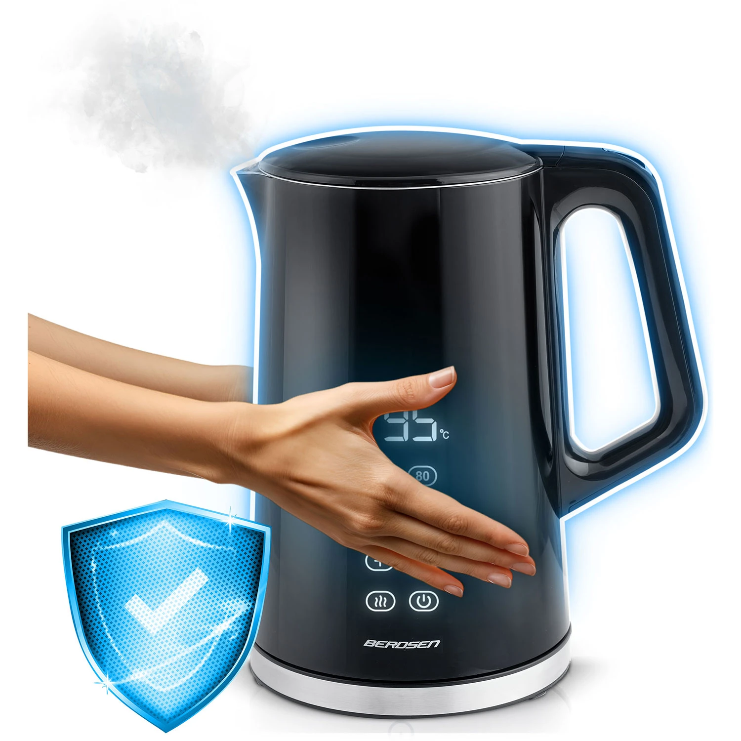 Rýchlovarná kanvica Berdsen BD-71 1,7 l čierna a strieborná – Obrázok 3