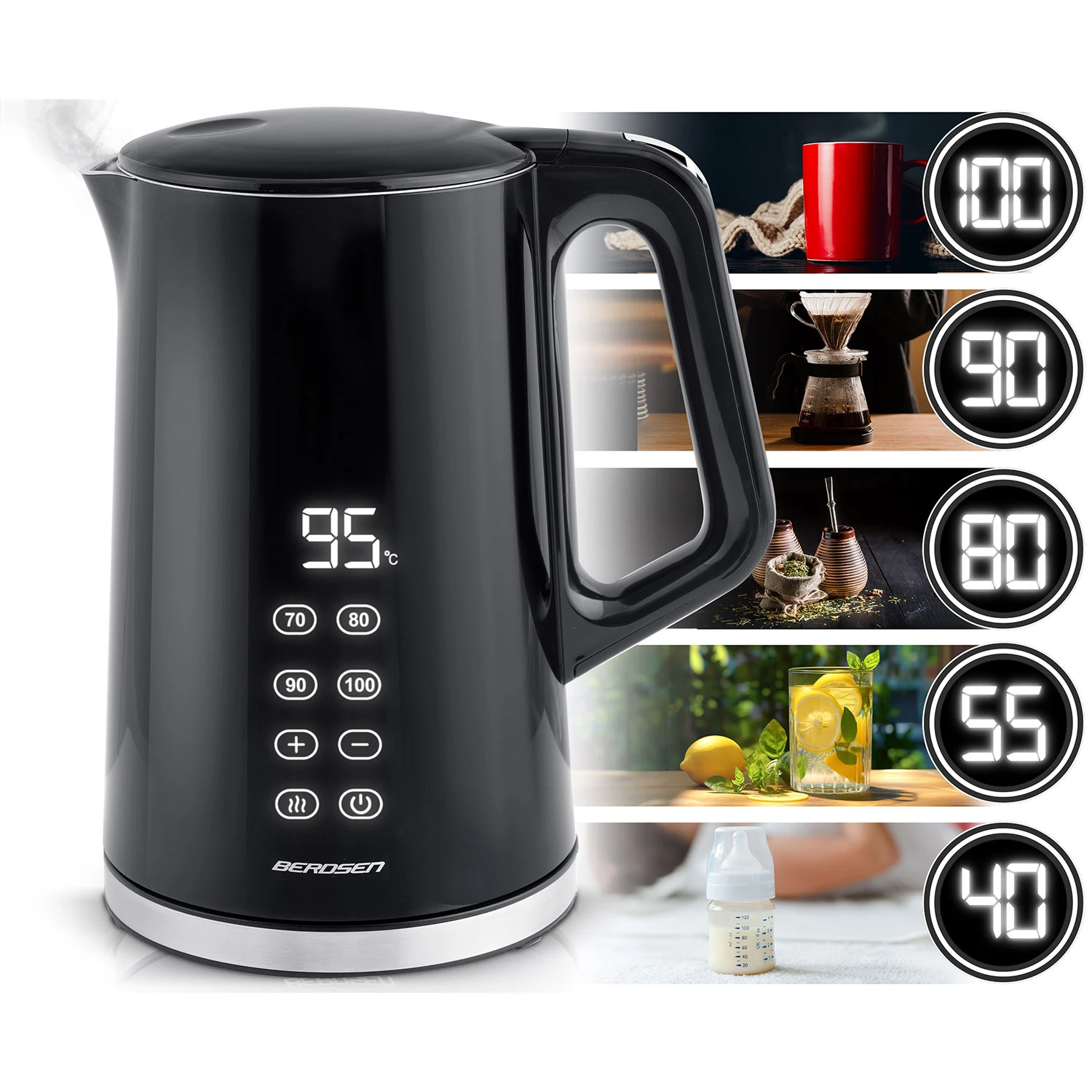 Rýchlovarná kanvica Berdsen BD-71 1,7 l čierna a strieborná – Obrázok 2