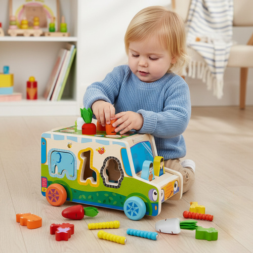 Triedič - drevené auto Kruzzel 26250 Didaktické auto – Obrázok 2