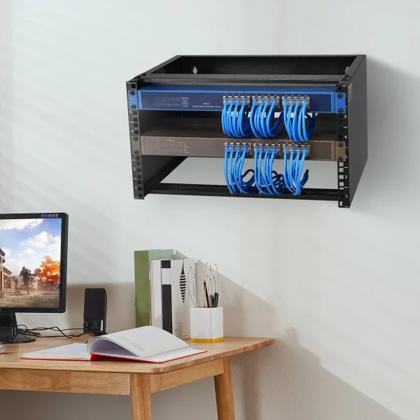 Nástenný sieťový rack 6U, hĺbka 14"/355,6 mm, maximálna nosnosť 50 libier/22,68 kg, nástenný serverový rack 19"/482,6 mm s klietkovými maticami pre nízkoprofilové serverové IT zariadenia a sieťové prepínače – Obrázok 2