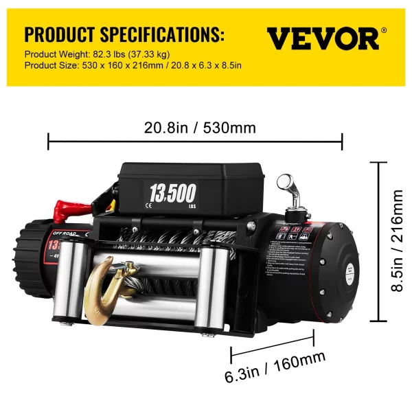 Elektrický navijak 12V 6123,5 kg Elektrický navijak Elektromotorový navijak 52 x 25 x 24 cm Motorový navijak – Obrázok 6
