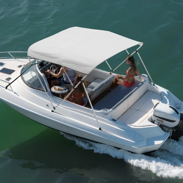 Bimini Top, slnečná clona na loď (3 oblúky), vyrobená z polyesteru 600D s rámom z hliníkovej zliatiny, vodotesná slnečná clona na loď s úložným vreckom, 210-213 cm (Š), svetlosivá – Obrázok 6