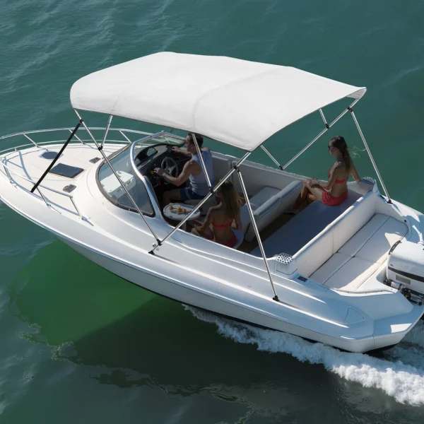 Bimini Top, slnečná clona na loď (4 oblúky), vyrobená z polyesteru 600D s rámom z hliníkovej zliatiny, vodotesná slnečná clona na loď s úložným vreckom, 216-229 cm, svetlosivá – Obrázok 6