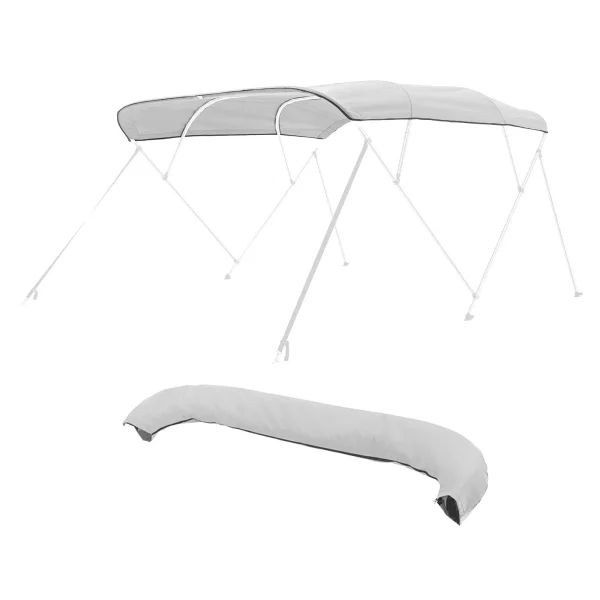 Náhradná plachta na bimini strechu (4 oblúky) vyrobená z 600D polyesteru, vodotesná markíza na loď s úložným vreckom (bez podpornej tyče) 241-262 cm (Š) svetlosivá – Obrázok 5