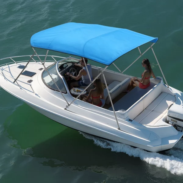 Náhradná plachta na bimini strechu (4 oblúky) vyrobená z 600D polyesteru, vodotesná markíza na loď s úložným vreckom (bez podpornej tyče) 246-262 cm (Š) modrá – Obrázok 6