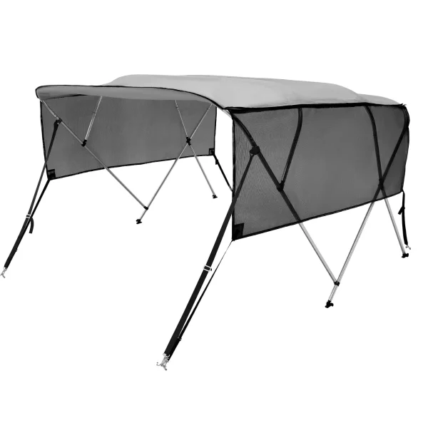 Kryt lode so 4 oblúkmi Bimini Top, inštalačná šírka 231 – 244 cm, 600D polyesterová strieška, plachta na loď s odnímateľnými bočnými stenami zo sieťoviny, vodeodolný a slnečný, vrátane úložného boxu, svetlosivá – Obrázok 4