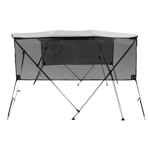 Kryt lode so 4 oblúkmi Bimini Top, inštalačná šírka 231 – 244 cm, 600D polyesterová strieška, plachta na loď s odnímateľnými bočnými stenami zo sieťoviny, vodeodolný a slnečný, vrátane úložného boxu, svetlosivá – Obrázok 2