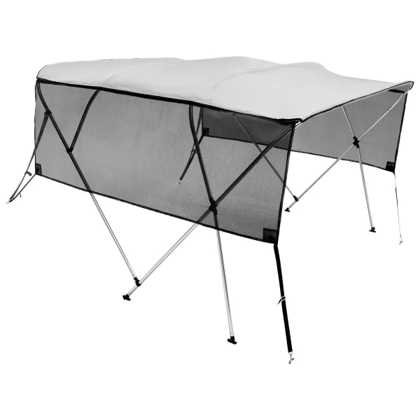 Kryt lode so 4 oblúkmi Bimini Top, inštalačná šírka 231 – 244 cm, 600D polyesterová strieška, plachta na loď s odnímateľnými bočnými stenami zo sieťoviny, vodeodolný a slnečný, vrátane úložného boxu, svetlosivá – Obrázok 5